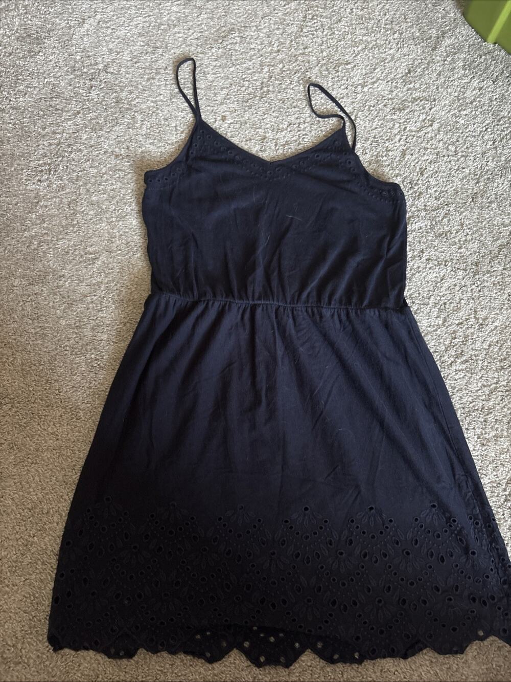 Loft Women's Navy Blue Spaghetti Strap Dress Eyelet Size Large